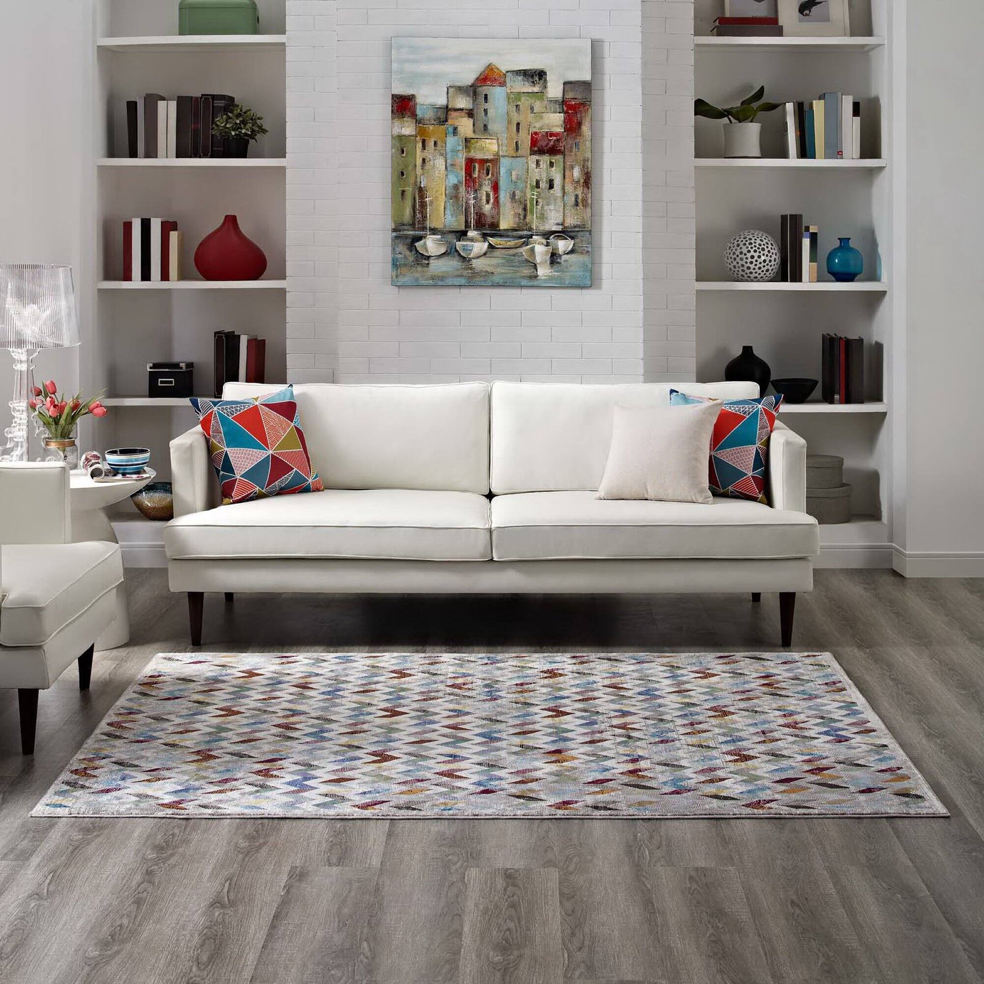 Left. Modway - Gemma Chevron Mosaic Area Rug - Multicolored.