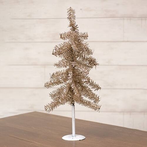 Angle. BreeBe - Silver Tinsel Christmas Tree on Distressed White Metal Base 20"H - Silver.