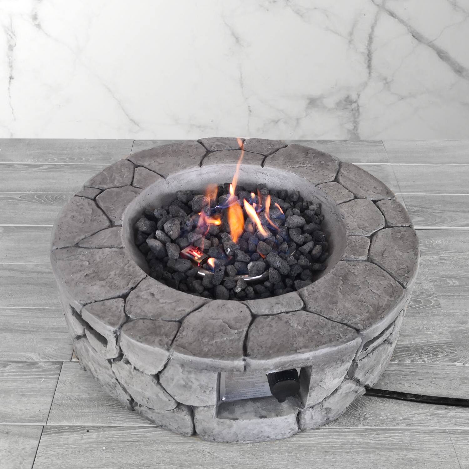 Alt View 1. APRILSOUL - 9 inch H x 28 inch W Fiber Reinforced Concrete Outdoor Fire pit - Stone Gray.