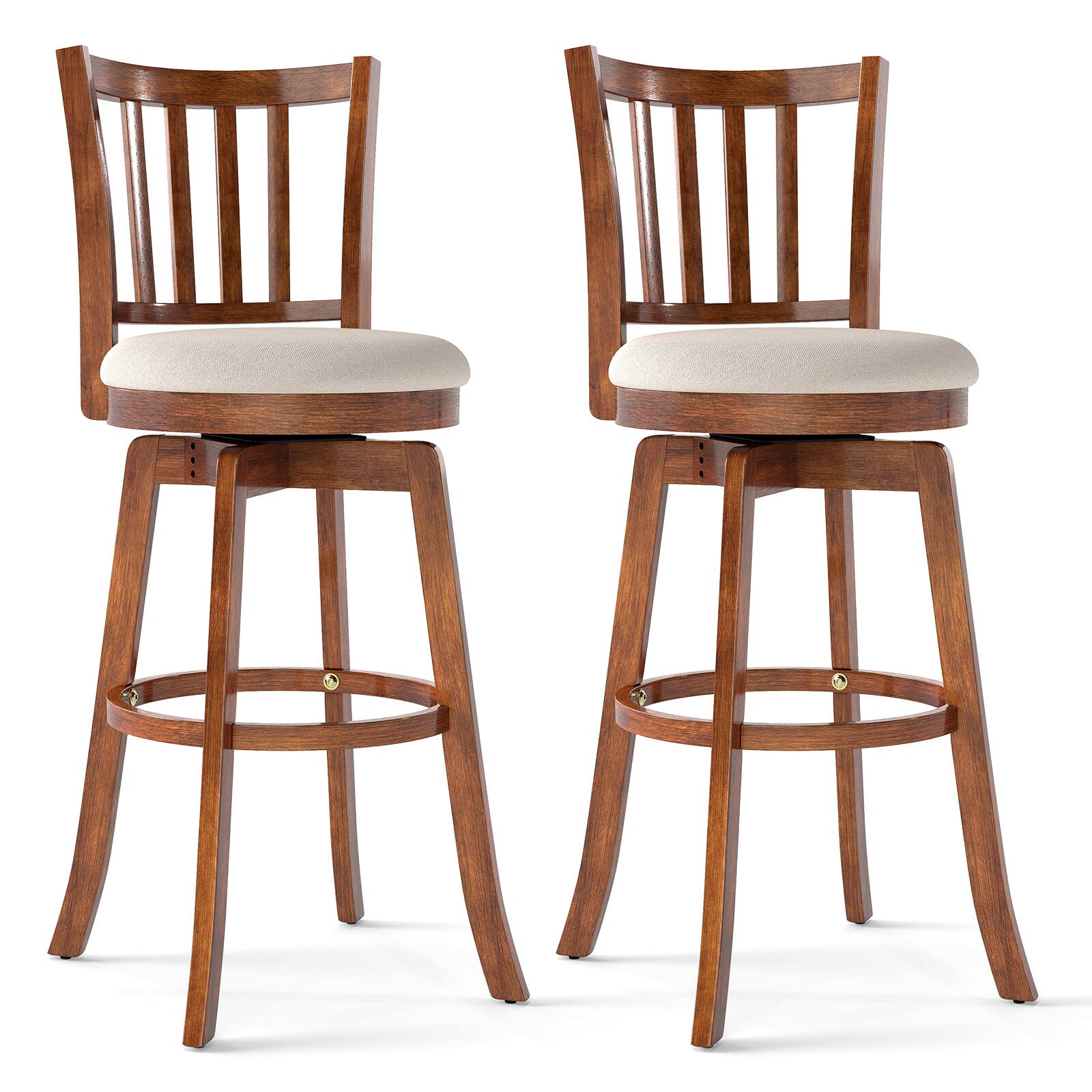Alt View 8. Gymax - Gymax 30.5'' Swivel Barstools Set of 2 w/Backrest & Upholstered Seat Footrest for Pub - Brown.
