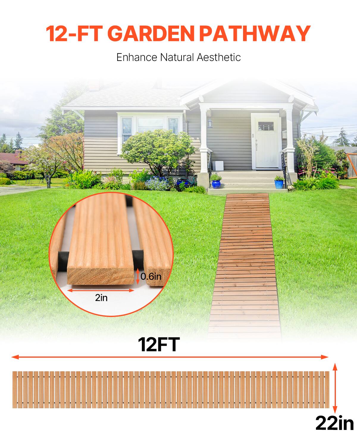 12-FT GARDEN PATHWAY  
Enhance Natural Aesthetic  

0.6in  
2in  
12FT  
22in