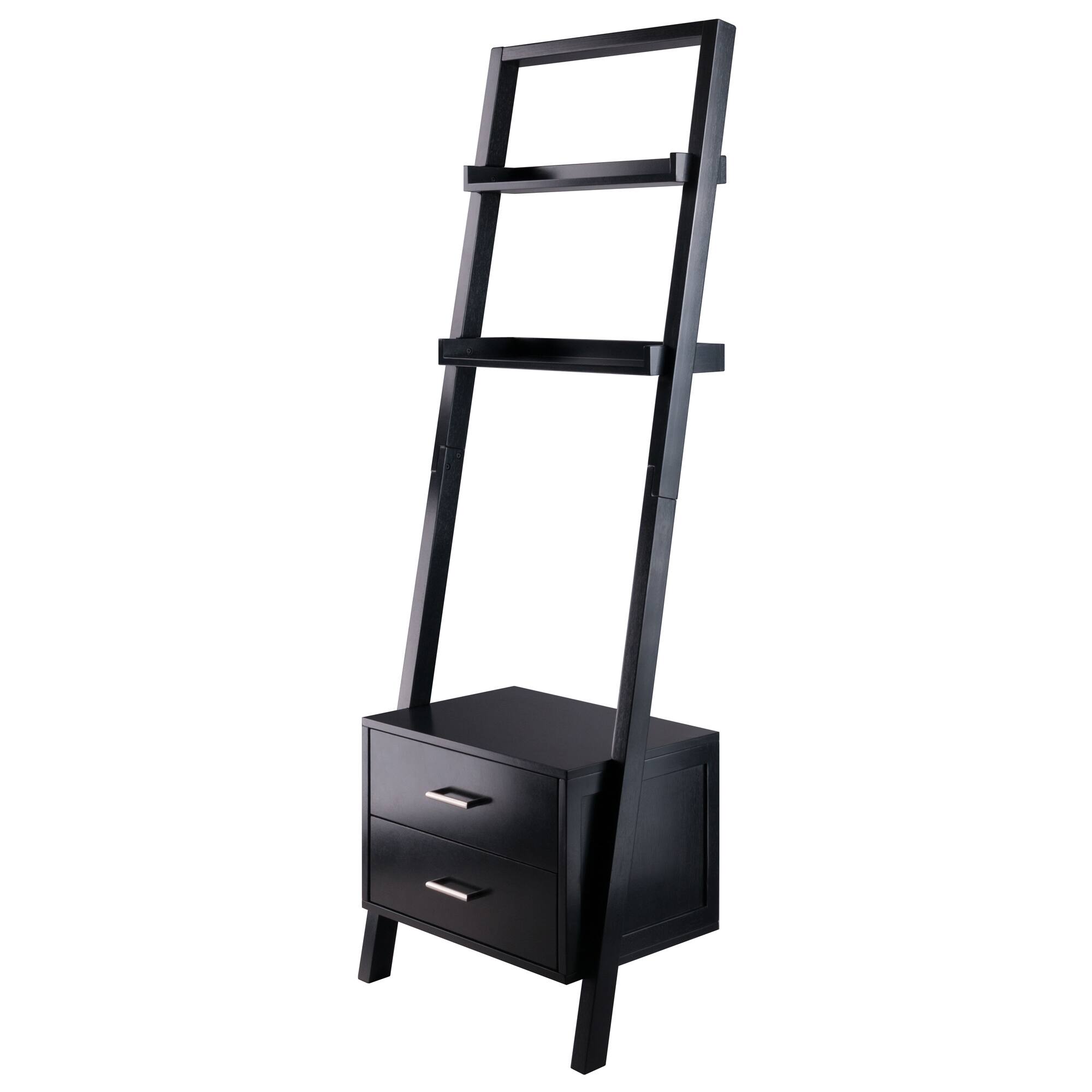 Front. Winsome Wood - Bellamy 2-Drawer Leaning Shelf - Black.