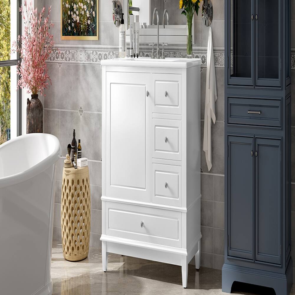 Alt View 6. Loheer - Loheer 36 inch bathroom vanity White Freestanding Cabinet with Ceramic Sink and 3 Drawers - White.