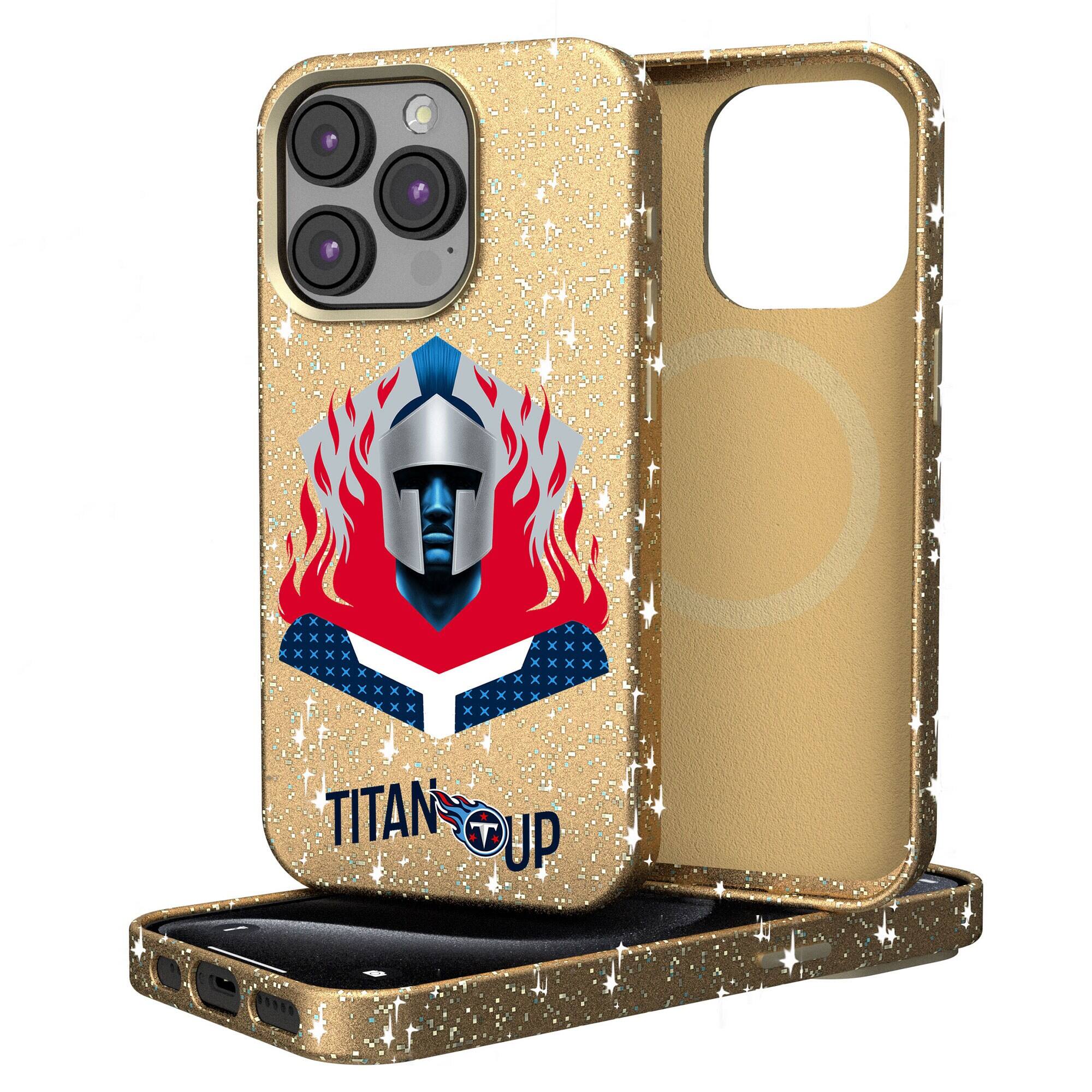 Front. Keyscaper - Gold Tennessee Titans 2024 Illustrated Limited Edition Bling iPhone Case - 14 Pro Max - Gold.