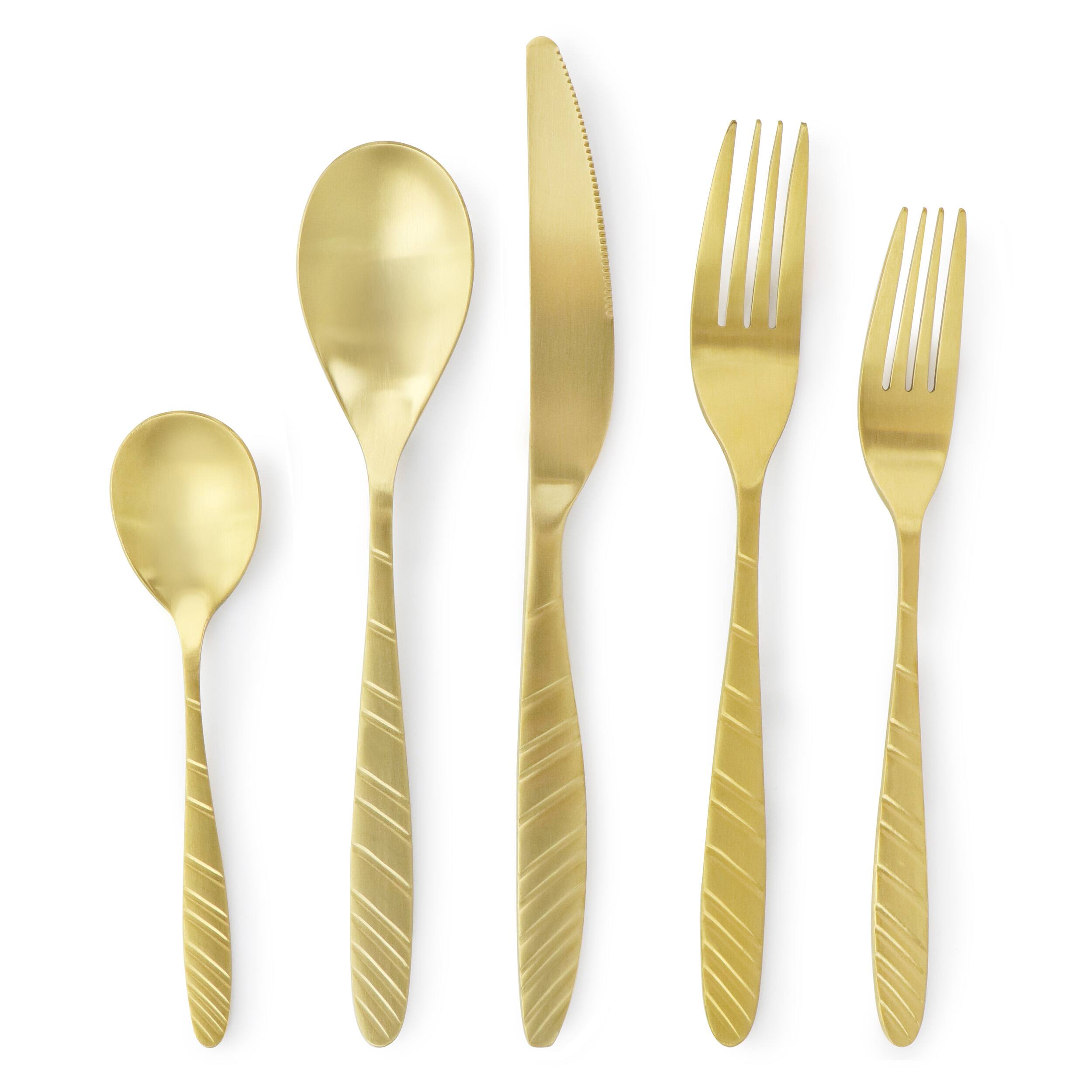 Alt View 3. MegaChef - Megachef La Vague 20 Piece Flatware Utensil Set, Stainless Steel Silverware Metal Service for 4 in Matte Gold - Gold.