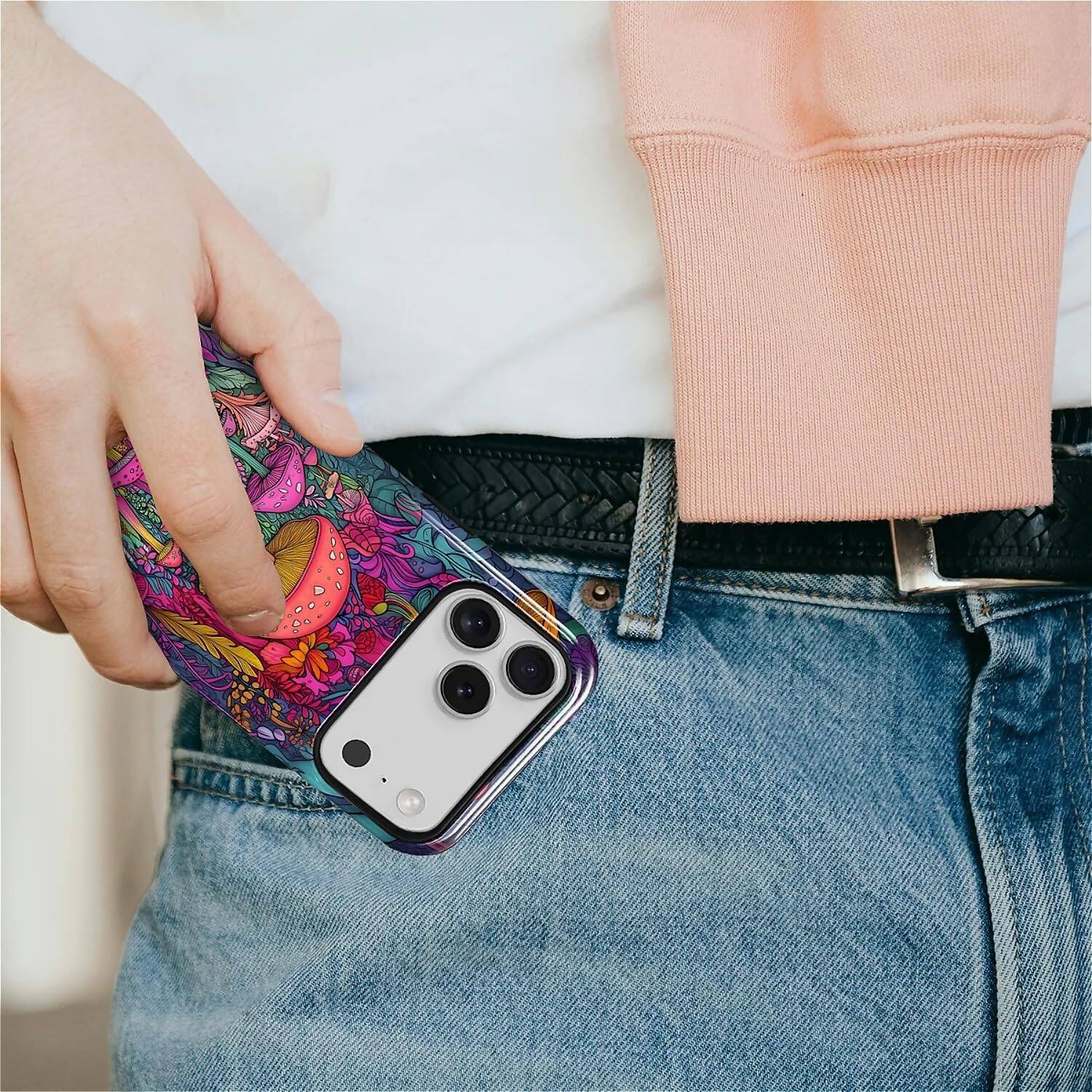 Alt View 6. BUBM - Smartphone Case for iPhone 17 Pro Max - 2-Layer Durable Smartphone Protection Case - Psychedelic Mushrooms.