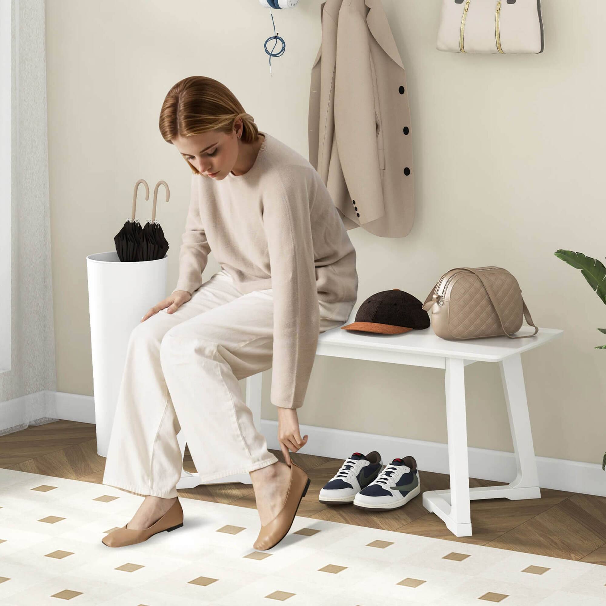 Alt View 4. Costway - Costway 2 PCS 42" Modern Entryway Bench with Rubber Wood Legs Smooth Seating Area - White.