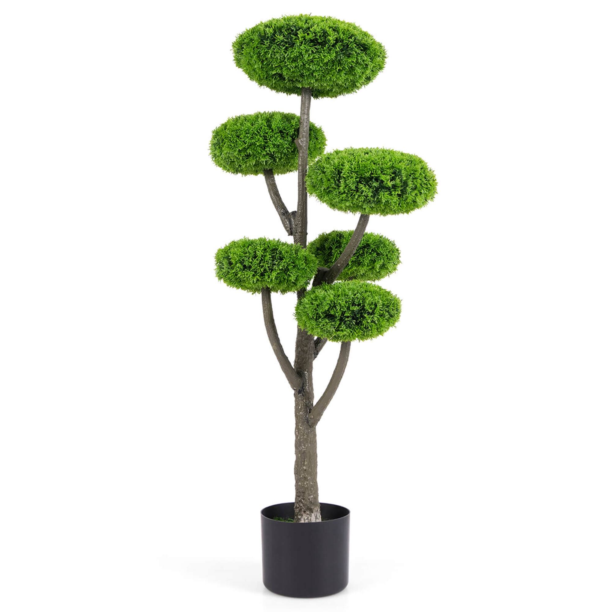 Front. Costway - Costway 1 PCS Artificial Cypress Topiary Ball Tree with Six Balls Fake Shrub Plant Cedar Tree - Green.
