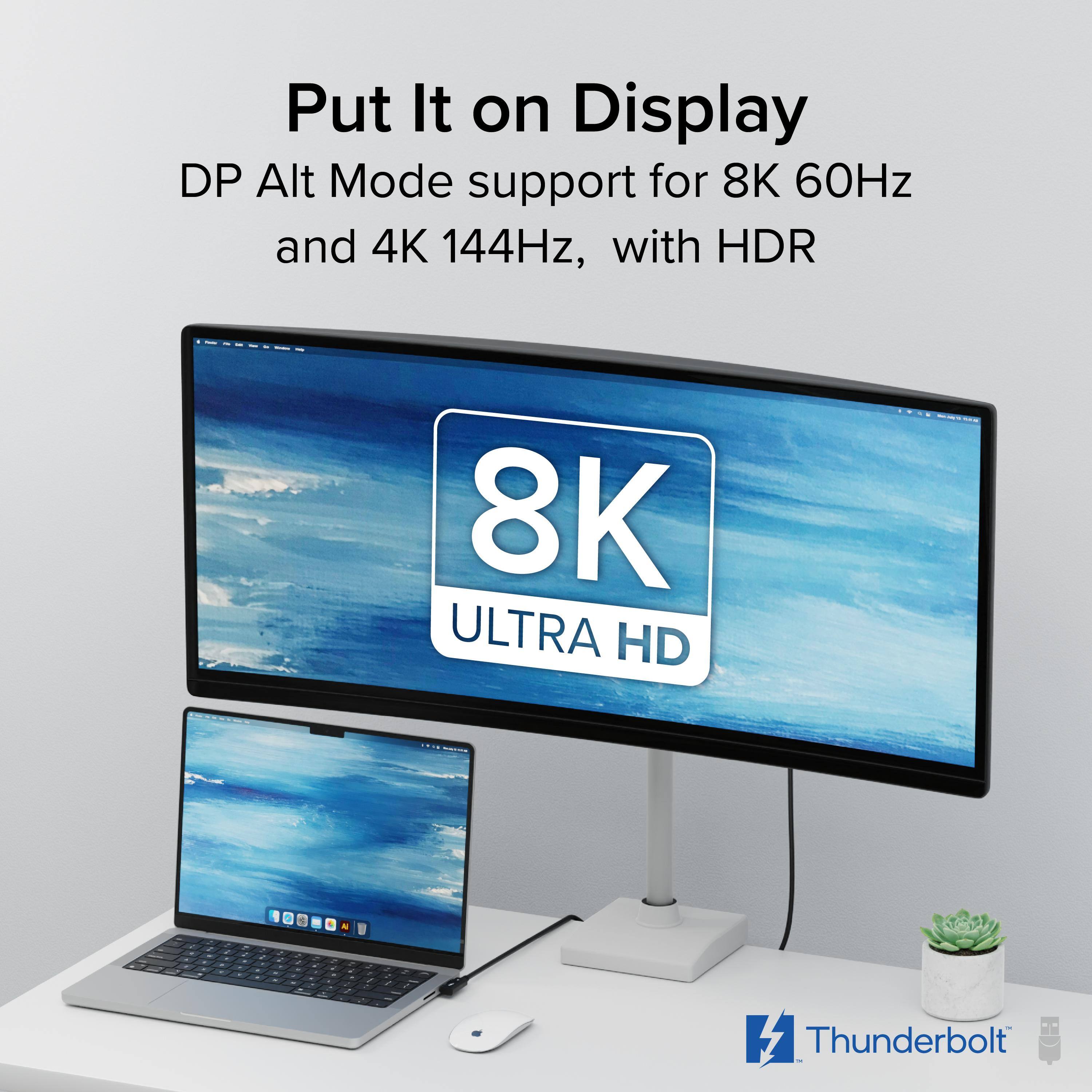Put It on Display  
DP Alt Mode support for 8K 60Hz and 4K 144Hz, with HDR  
8K ULTRA HD  
Thunderbolt