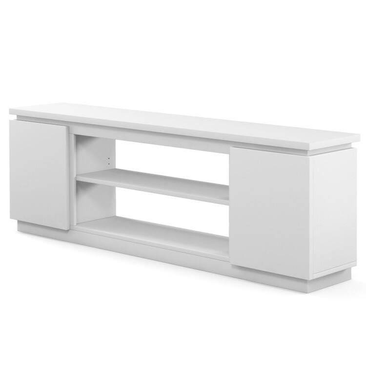 SlickBlue - TV Stand Cabinet with 3 Adjustable Shelves & Anti-Tipping Safety Features - White
