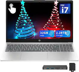 HP - 15.6" FHD Touchscreen Laptop,Intel i7-1355U,32GB RAM,2TB SSD+288GB Docking Station,Iris Xe Graphics,Win 11 - Silver