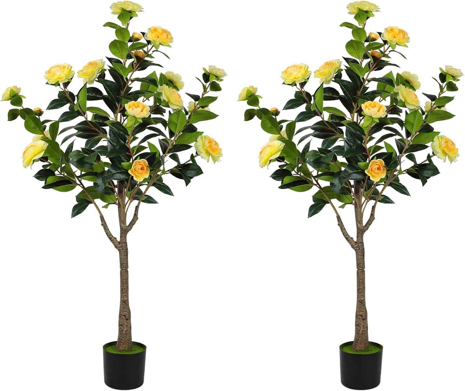 Oumilen - 4FT Artificial Camellia Flowers Tree, 2Pack