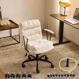 Winado - Dual-Base Desk Chairs Removable Armrests,Adjustable Rolling Swivel Computer Chair for Office Makeup Vanity Linen Fabric - White