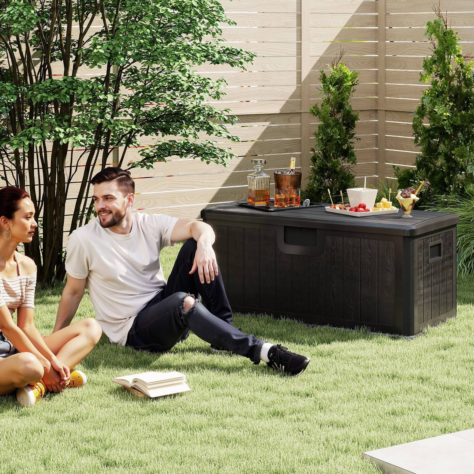 Alt View 1. Costway - Costway Storage Box with Lockable Design & Gas Strut Handle 2 Person Bench Garden Organizer - Black.