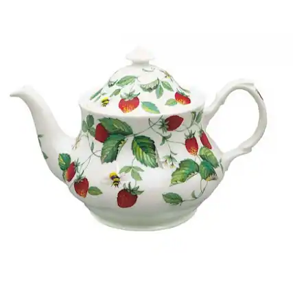 Front. Jiallo - Roy Kirkham Teapot - Alpine Strawberry, Bone China Ceramic Made in England - Multi Color.