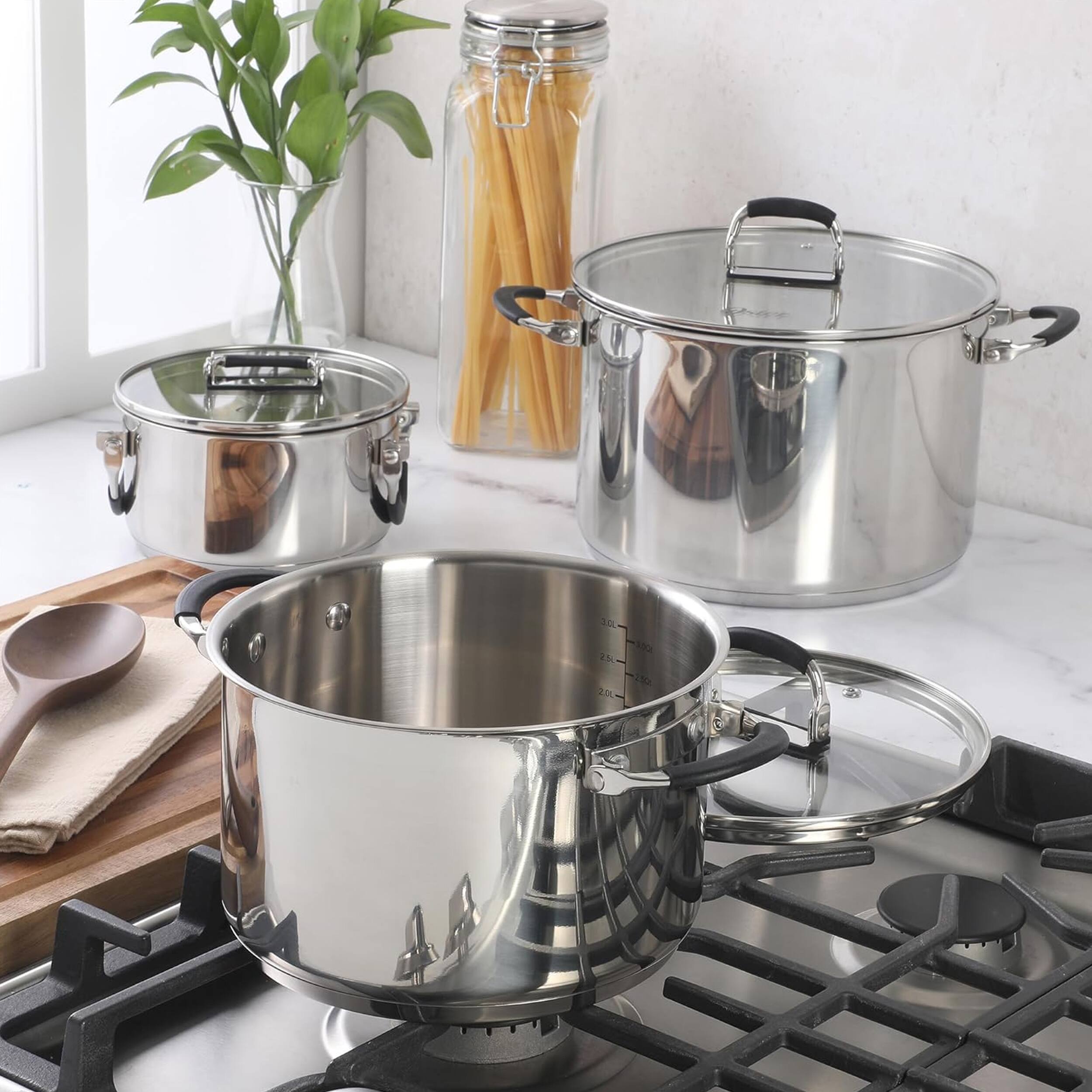 Alt View 6. Oster - Oster Platinum Silverbolt 6 Piece Stainless Steel Stackable Space-Saving Dutch Oven Set in Silver - Silver.