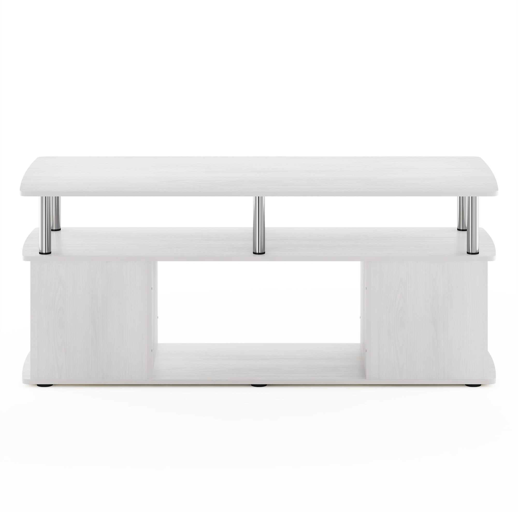 Alt View 2. Furinno - JAYA TV Stand Entertainment Center with Open Storage Compartment for TV up to 50 Inch, Stainless Steel Tubes - White Oak/Stainless Steel.