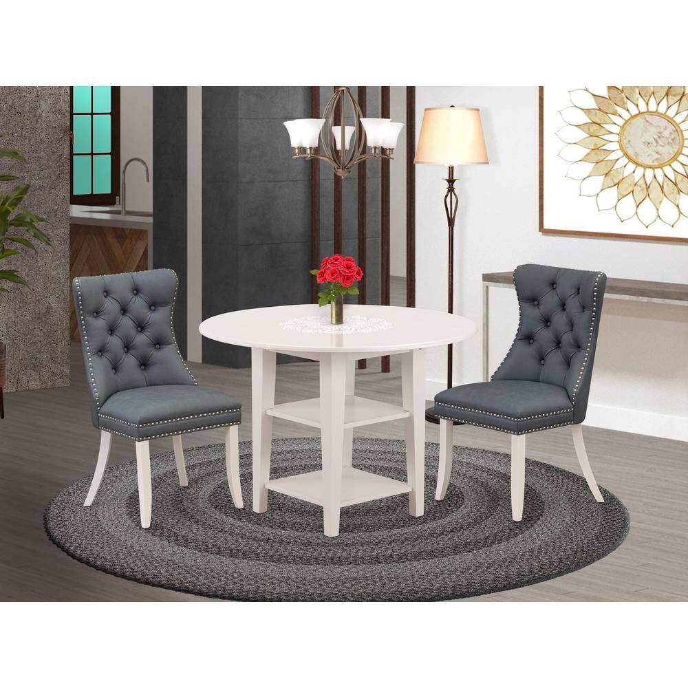 Alt View 3. East West Furniture - 3 Piece Dining Table Set Contains a Round Dining Table with Dropleaf & Shelves - White.