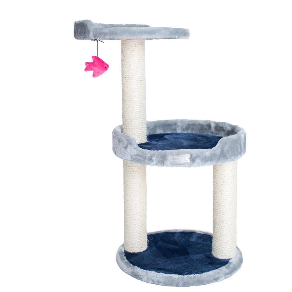 Left. Armarkat - ThreeLevel Real Wood Compact Scratcher Gray W Plush Perch - Gray.