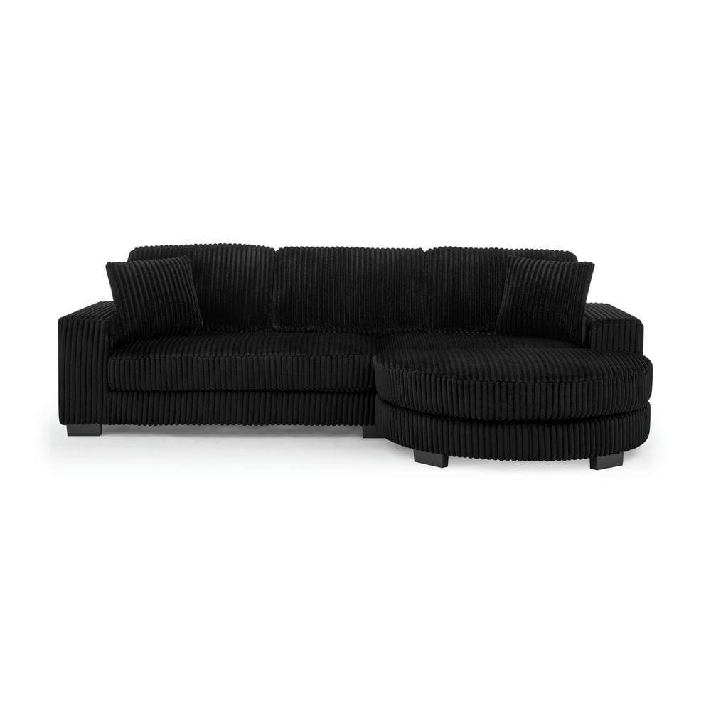 Angle. Kadyn - Modular Sleeper Sectional with Ottoman, L-Shaped Corduroy Sofa with Tufted Upholstery, Black - Black.