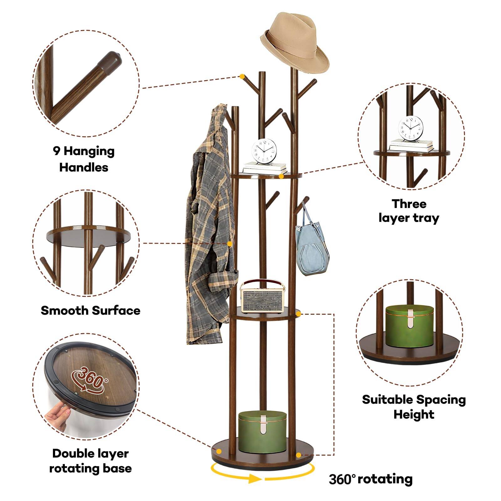 - 9 Hanging Handles
- Three layer tray
- Smooth Surface
- Double layer rotating base
- Suitable Spacing Height
- 360° rotating