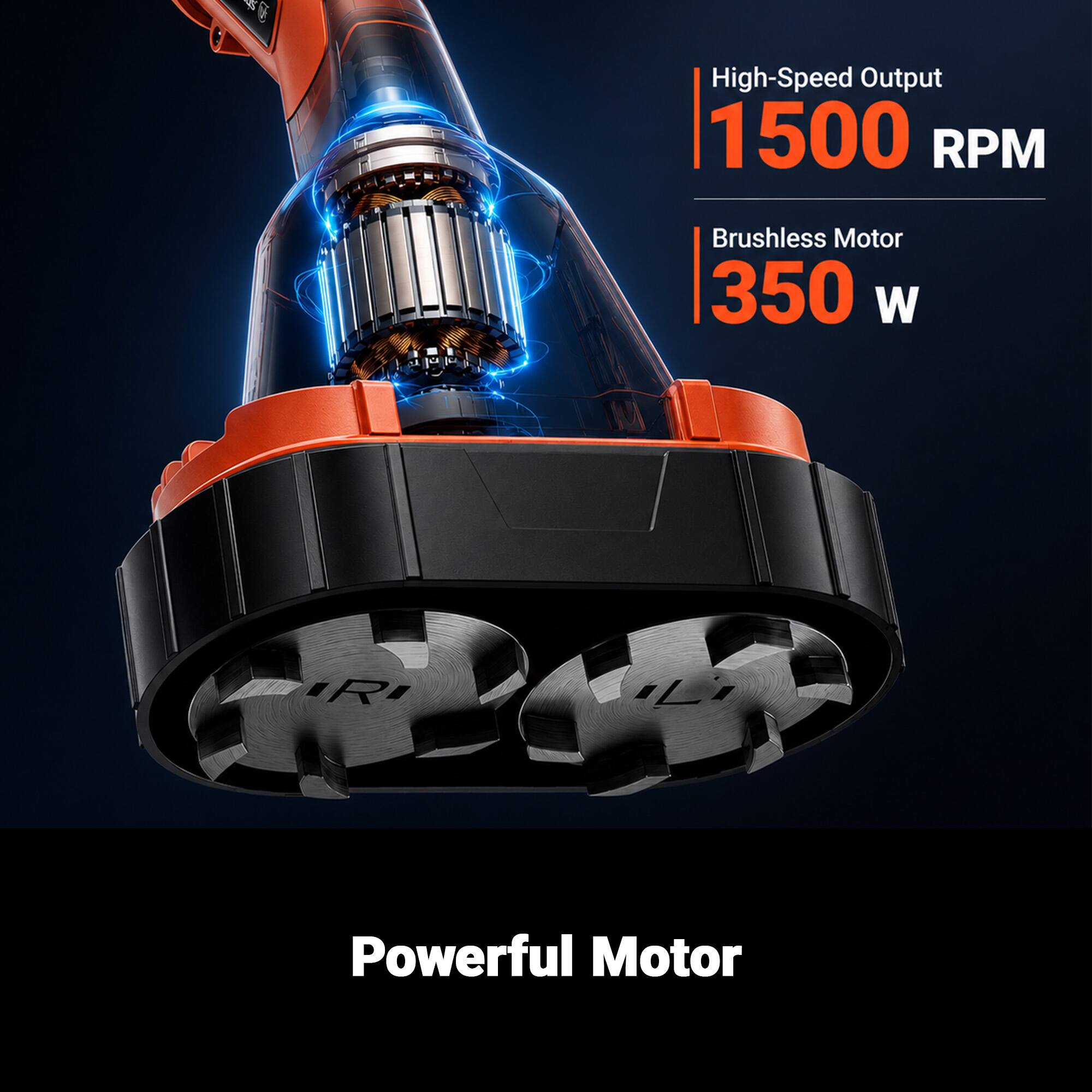 High-Speed Output 1500 RPM  
Brushless Motor 350 W  
Powerful Motor