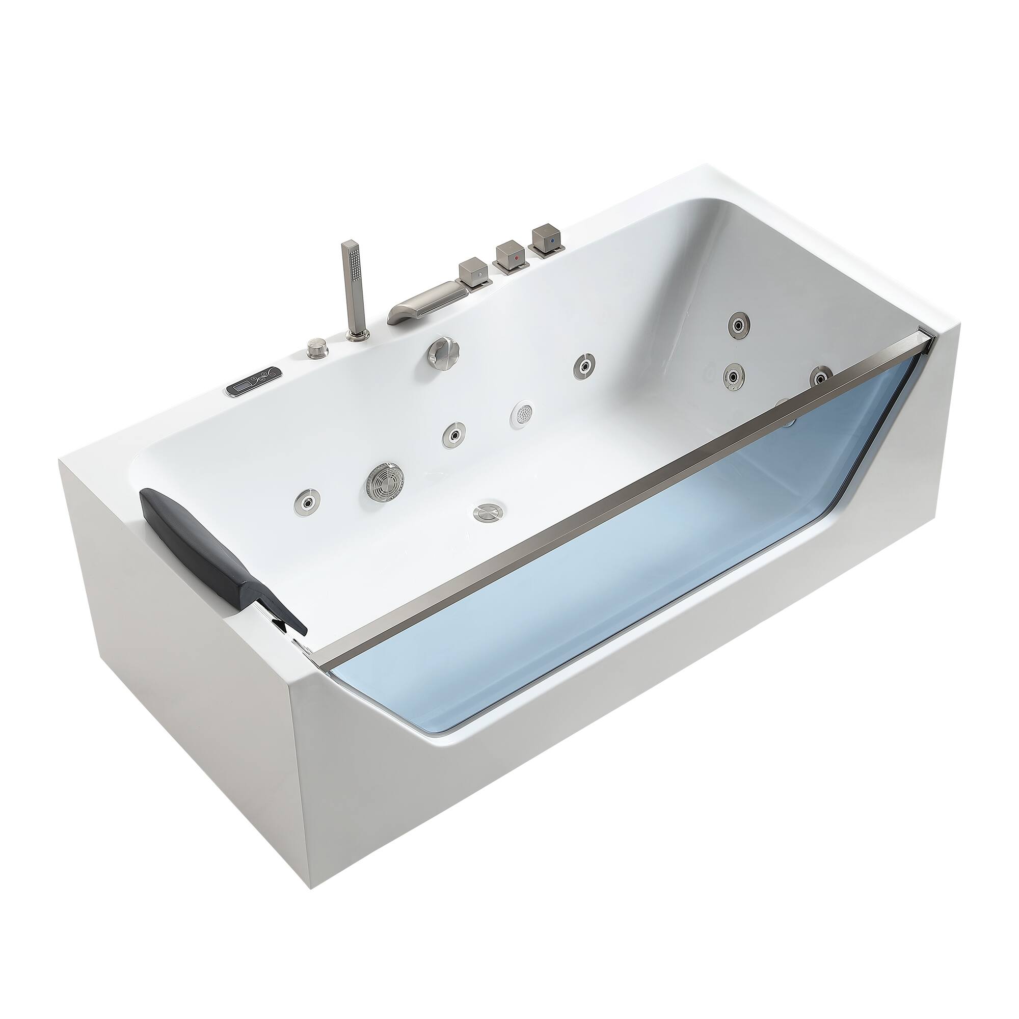 Alt View 5. Empava - 71 in. x 30 in. Whirlpool Bathtub Rectangular Jetted SPA Bath Tub with Center Drain-Brushed Nickel Tub filler in White - White.
