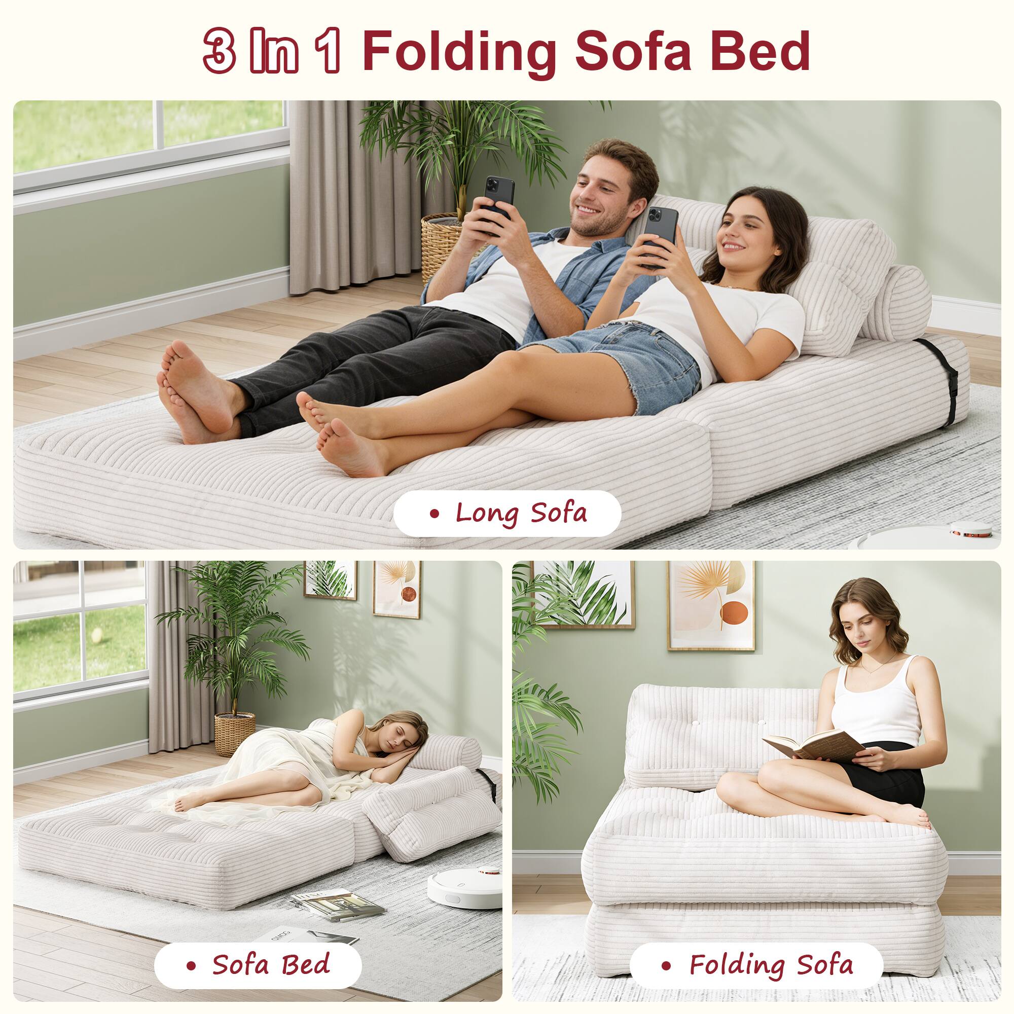 3 In 1 Folding Sofa Bed

- Long Sofa
- Sofa Bed
- Folding Sofa