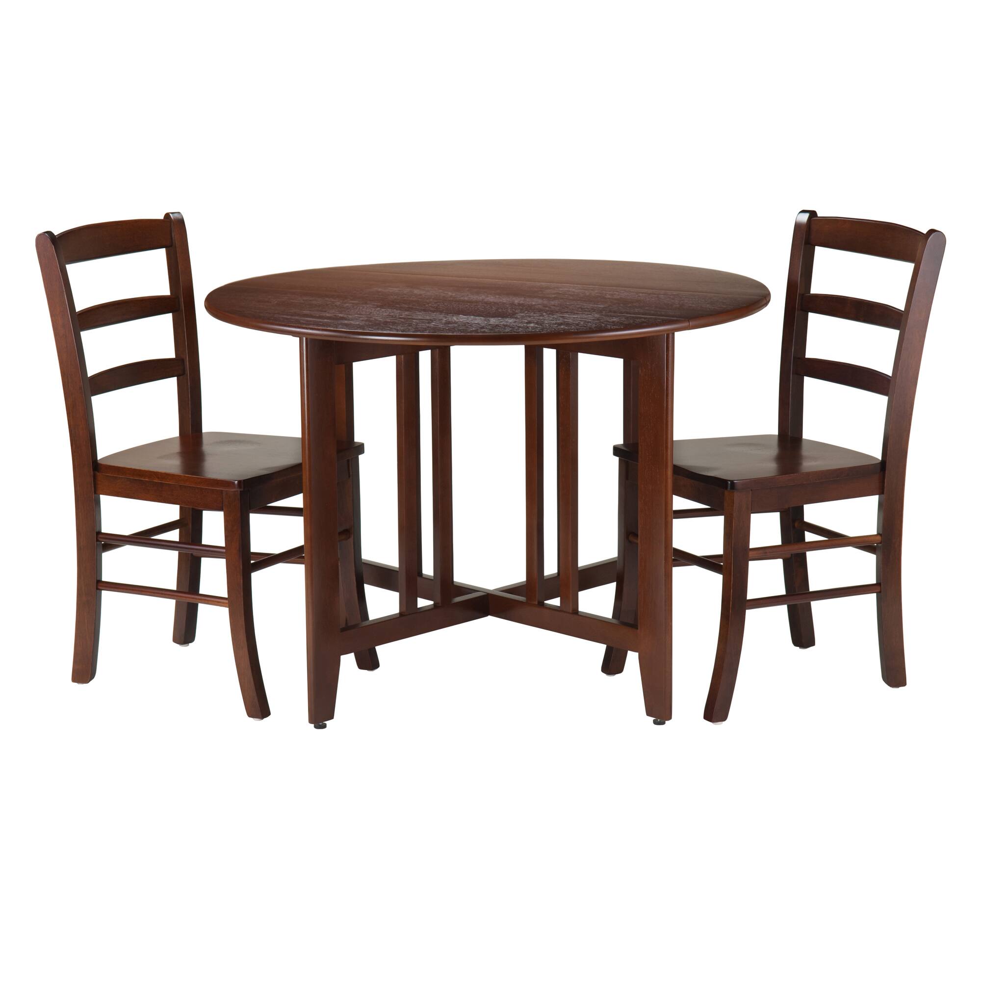 Winsome Wood - Alamo 3-Pc Drop Leaf Table with Ladder-back Chairs - Walnut