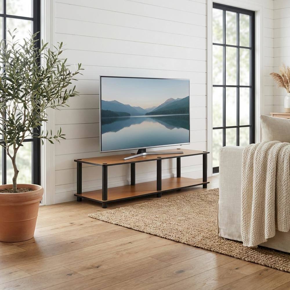 Alt View 1. FurniFact - Light Cherry and Black TV Stand with Composite Wood and PVC Tubes - Brown.