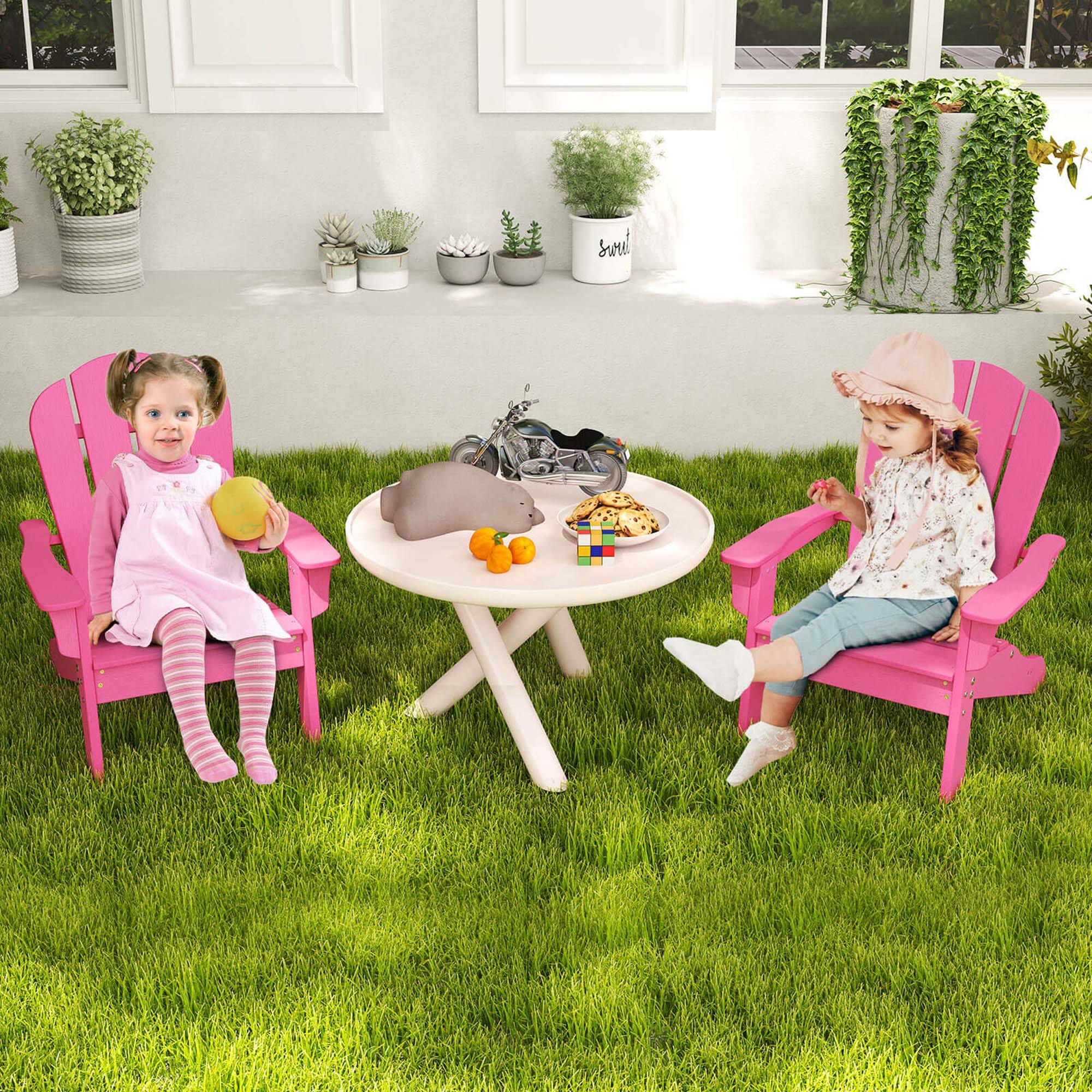 Alt View 3. Costway - Costway Kids Adirondack Chair with High Backrest Armrests Fire Pit Chair for Kids Ages 3-8 - Pink.