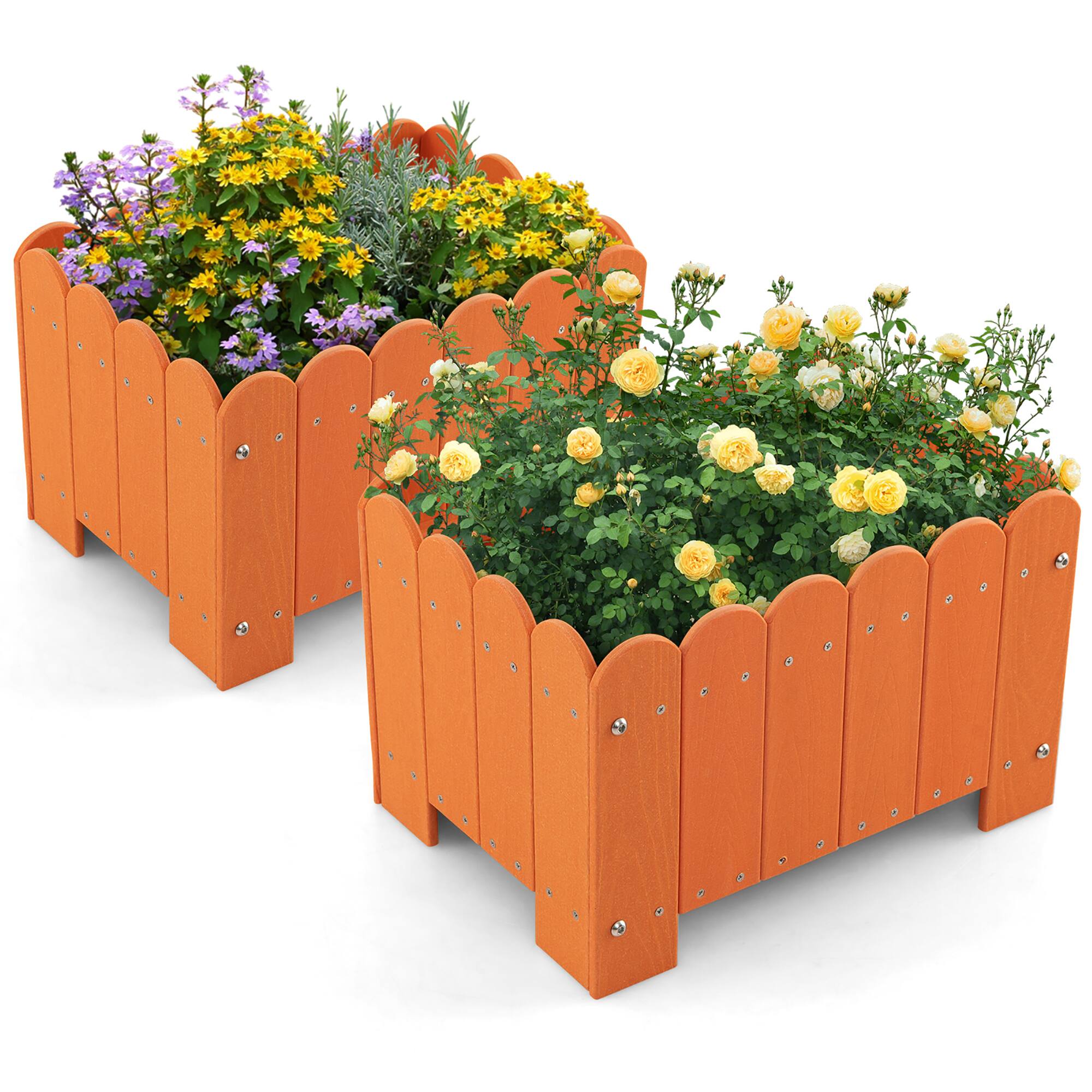 Gymax - 2 Pack Rectangular Planter Box Weather-resistant HDPE Flower Pot w/ Drainage Gaps - Orange