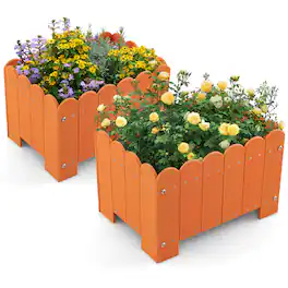 Gymax - 2 Pack Rectangular Planter Box Weather-resistant HDPE Flower Pot w/ Drainage Gaps - Orange
