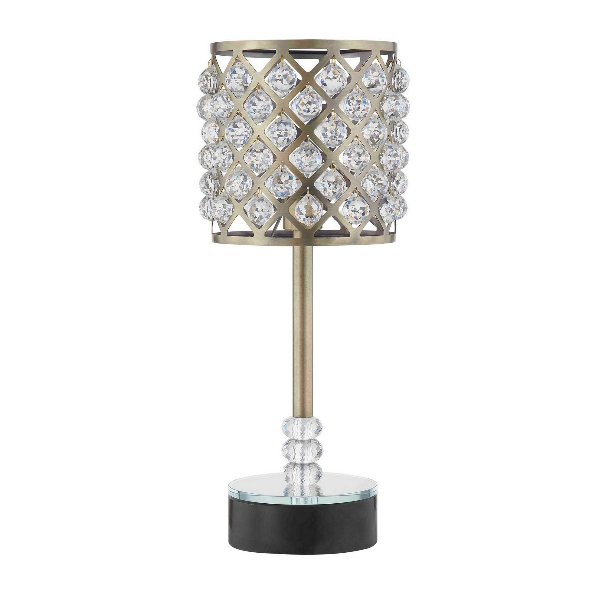 Front. Manhattan Lane - Dany 24 Inch Table Lamp with Crystal Drum Shade, Metal - Brass, Black.