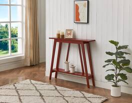 Kings Brand Furniture - Conway Console Table Functional Narrow Wood Accent Entryway Table with Storage Shelf - Red