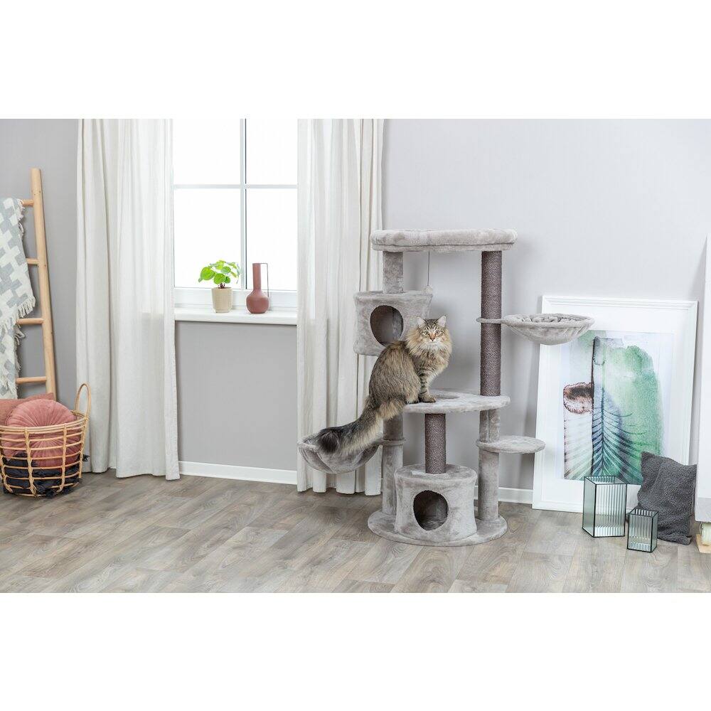 Left. TRIXIE - Anna Plush & Sisal Cat Tree Scratching Posts Condos Hammocks Perches Cat Toy - Gray.