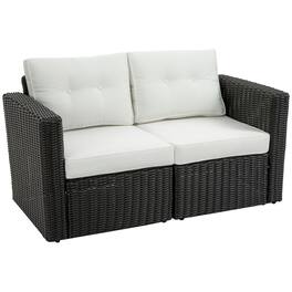 Outsunny - 2 Piece Patio Wicker Corner Sofa Set, Outdoor PE Rattan Furniture, with Curved Armrests and Padded Cushions for Balcony - Beige