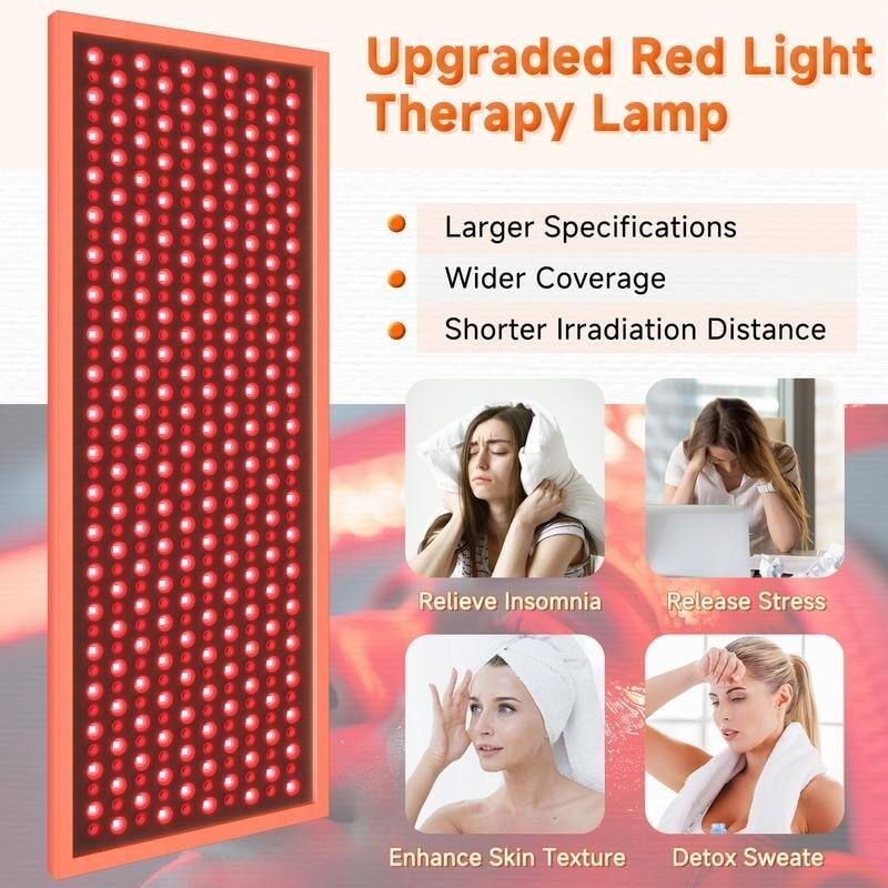Upgraded Red Light Therapy Lamp

- Larger Specifications
- Wider Coverage
- Shorter Irradiation Distance

- Relieve Insomnia
- Release Stress
- Enhance Skin Texture
- Detox Sweat