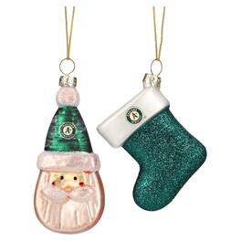The Memory Company - Oakland Athletics Two-Pack Santa & Stocking Blown Glass Ornament Set - Green