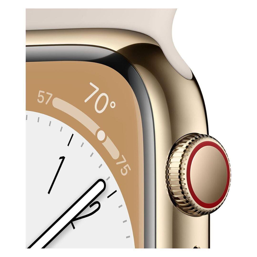 Left. Apple - Watch Series 8 Stainless Steel 41mm A2772 (GPS + Cellular) - Gold.