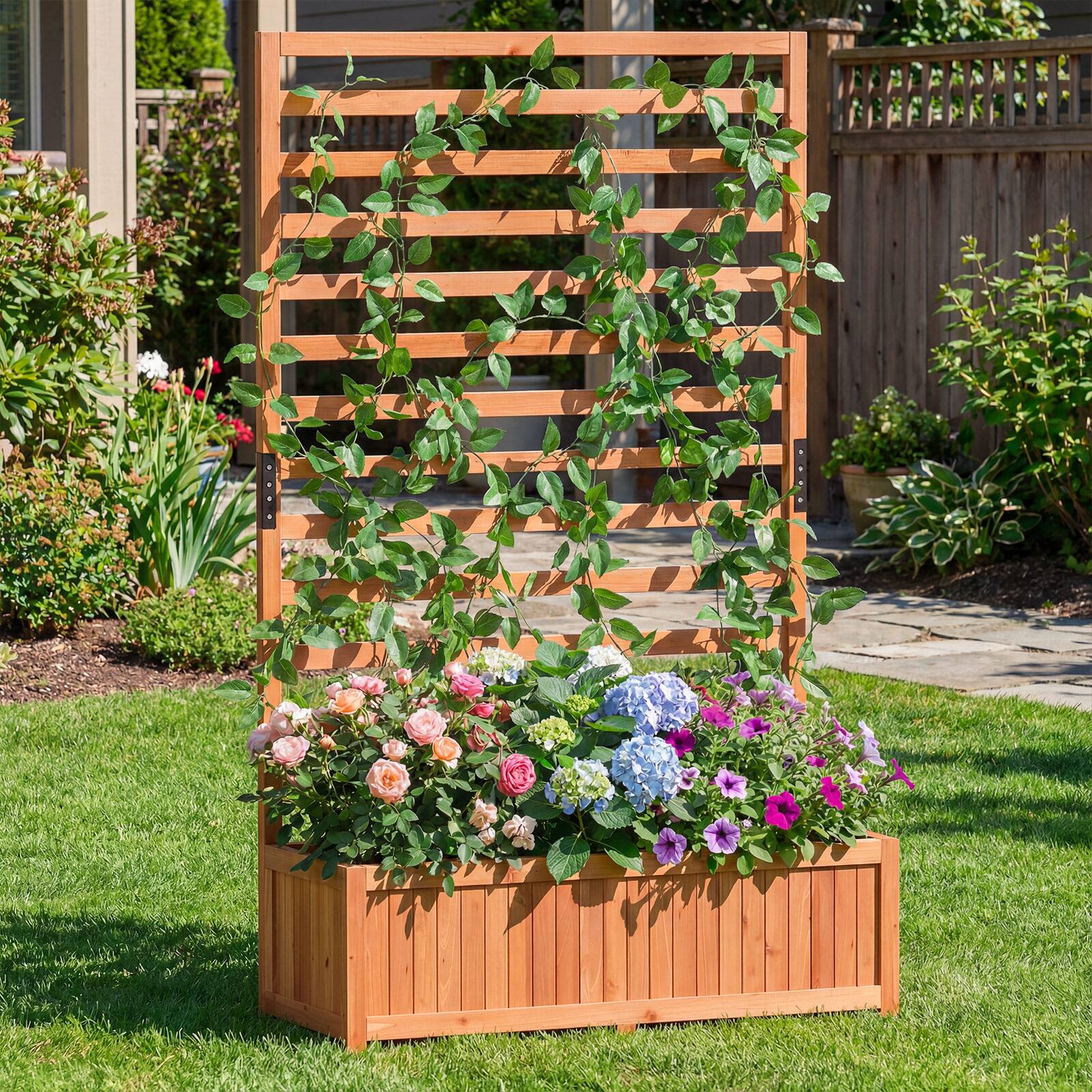 Alt View 3. Gymax - Gymax 2 PCS Wooden Raised Garden Bed w/ Vertical Trellis Liner Drainage - Orange.