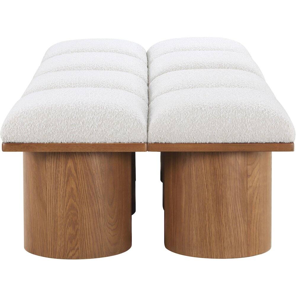 Left. Meridian Furniture - Pavilion Cream Boucle Fabric Bench - Cream Boucle Fabric.