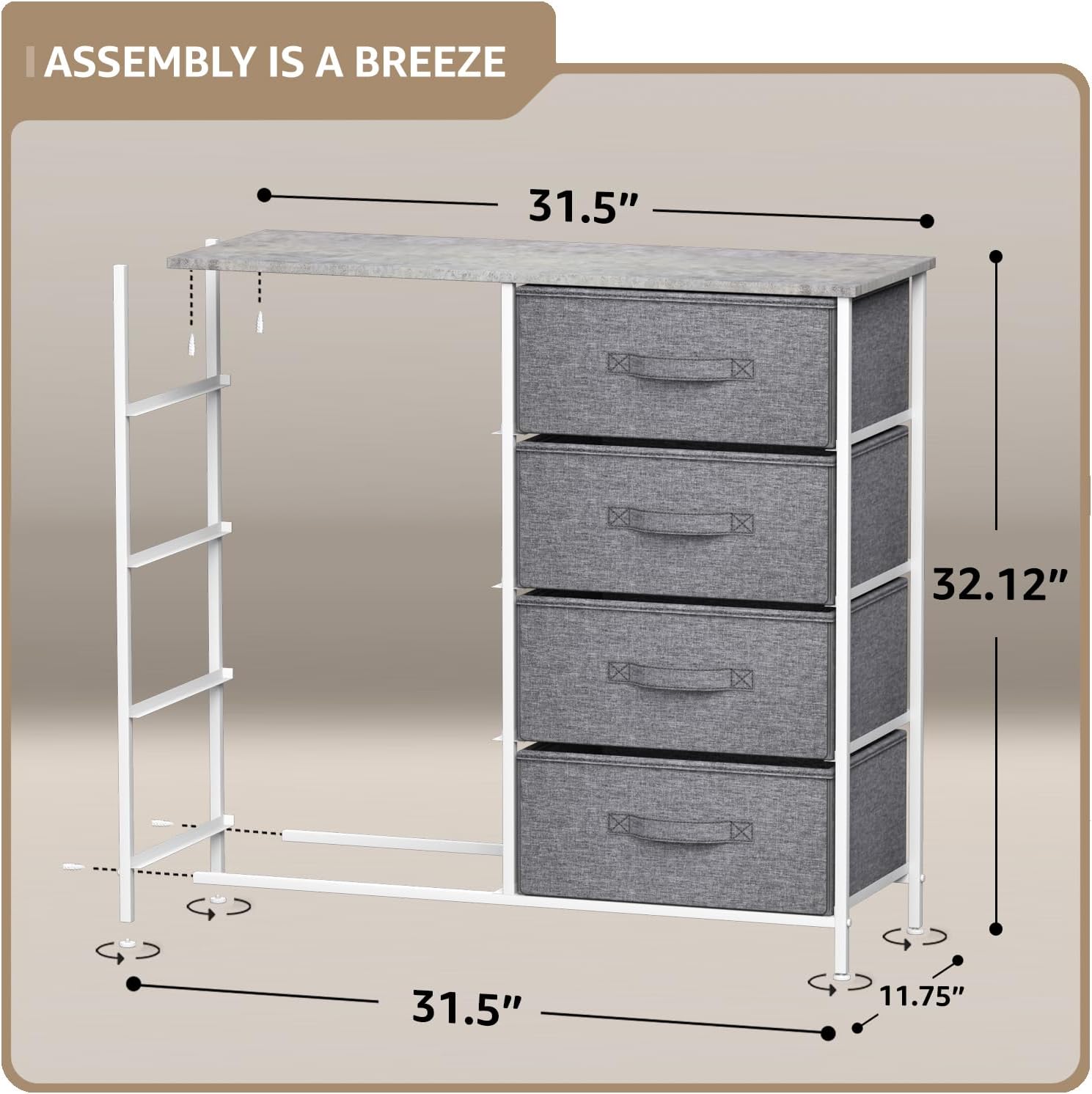 ASSEMBLY IS A BREEZE

31.5"  
32.12"  
31.5"  
11.75"