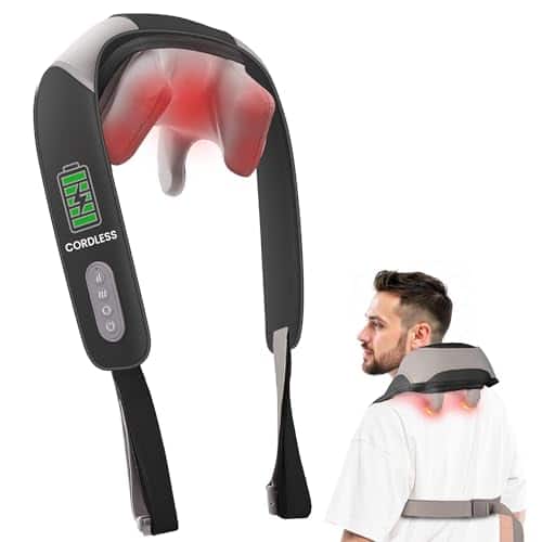 DORLUKFU - Cordless Neck and Shoulder Massager with Heat, Shiatsu Neck Back Massager Deep Tissue, 3 Massage Intensity & 2 Heating