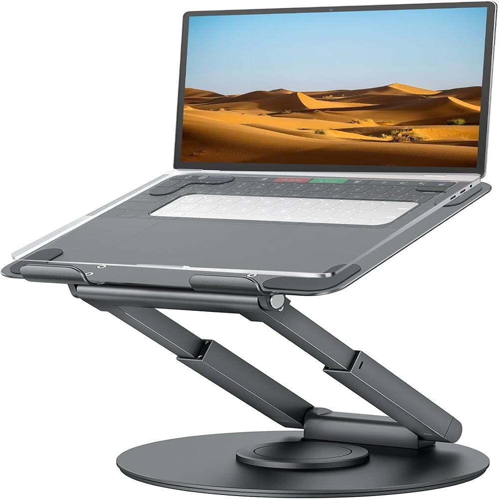 Front. ACJPR - Laptop Stand for Desk, Telescopic Adjustable Riser with 360° Base, Gray - Gray.
