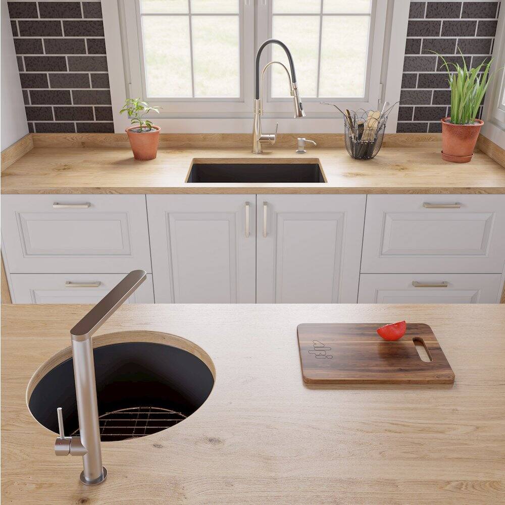 Alt View 3. Alfi - ALFI brand Black Matte 27 x 18 Fireclay Undermount / Drop In Firelcay Kitchen Sink - Black.