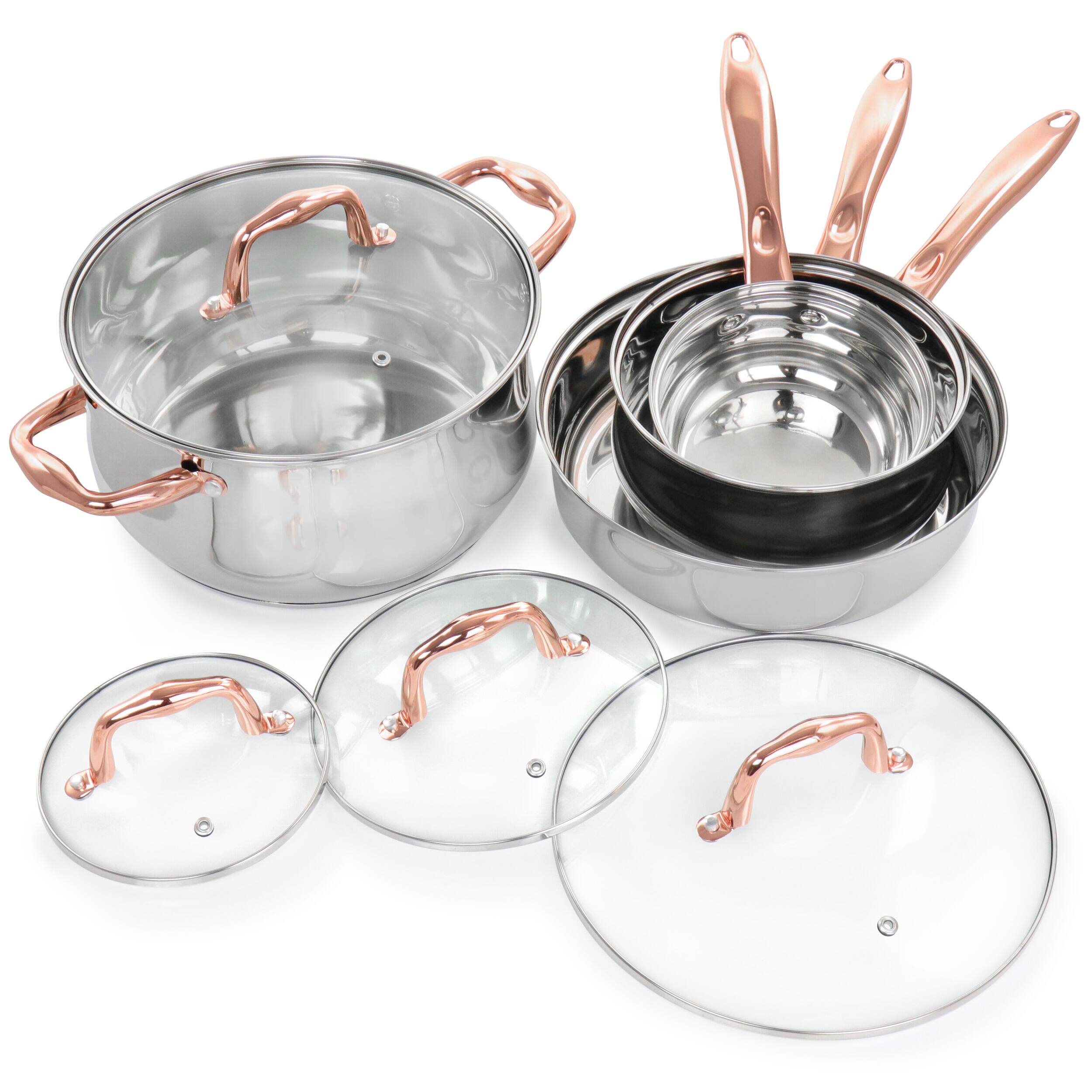 Alt View 1. Gibson - Gibson Home Bransonville 8 Piece Stainless Steel Cookware Set in Chrome and Bronze - Bronze.