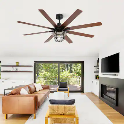 Front. ELEMENT ACE - Modern Large Ceiling Fan With Remote Control Reversible DC Motor And Integrated Light For Spacious Rooms - Black.