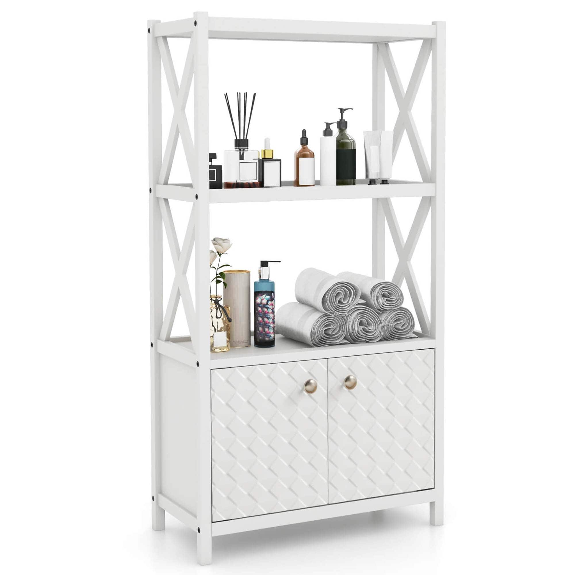 Front. Costway - Costway Bathroom Storage Cabinet with Open Shelves & Double Doors Modern Storage Organizer White - White.
