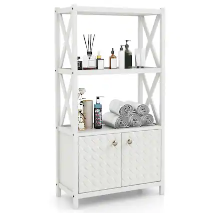 Front. Costway - Costway Bathroom Storage Cabinet with Open Shelves & Double Doors Modern Storage Organizer White - White.